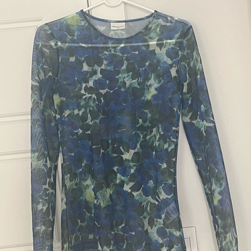 Dries Van Noten Blue Floral Long Sleeve Top size small